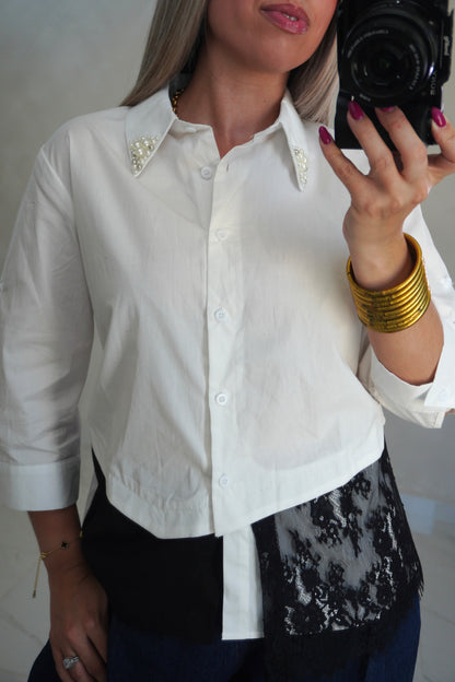 LACE BUTTON DOWN SHIRT