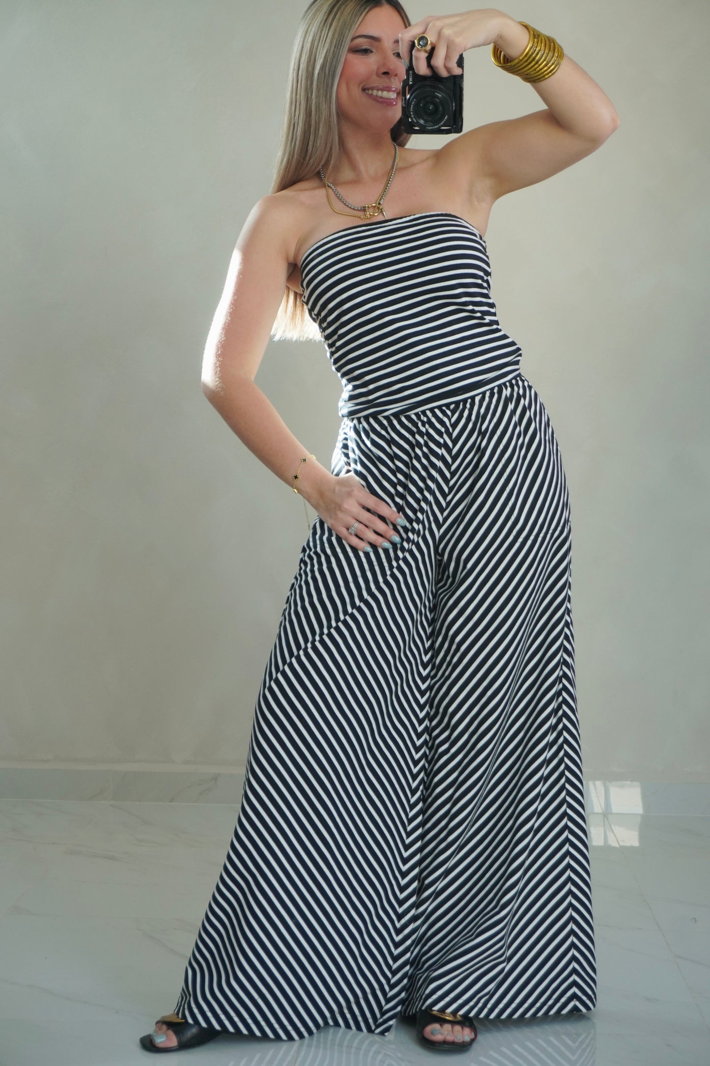 STRIPED KNIT JUMPSUIT