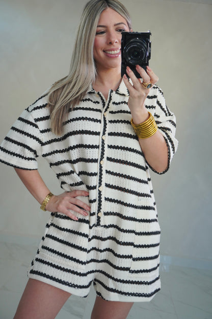 STRIPES ROMPER - BLACK