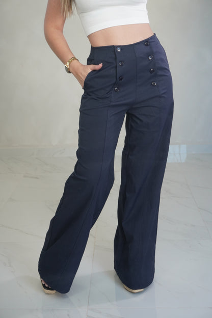 BUTTON FRONT WIDE LEG PANTS