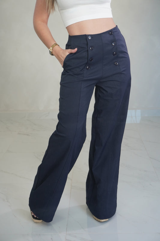 BUTTON FRONT WIDE LEG PANTS