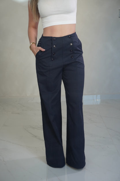 BUTTON FRONT WIDE LEG PANTS