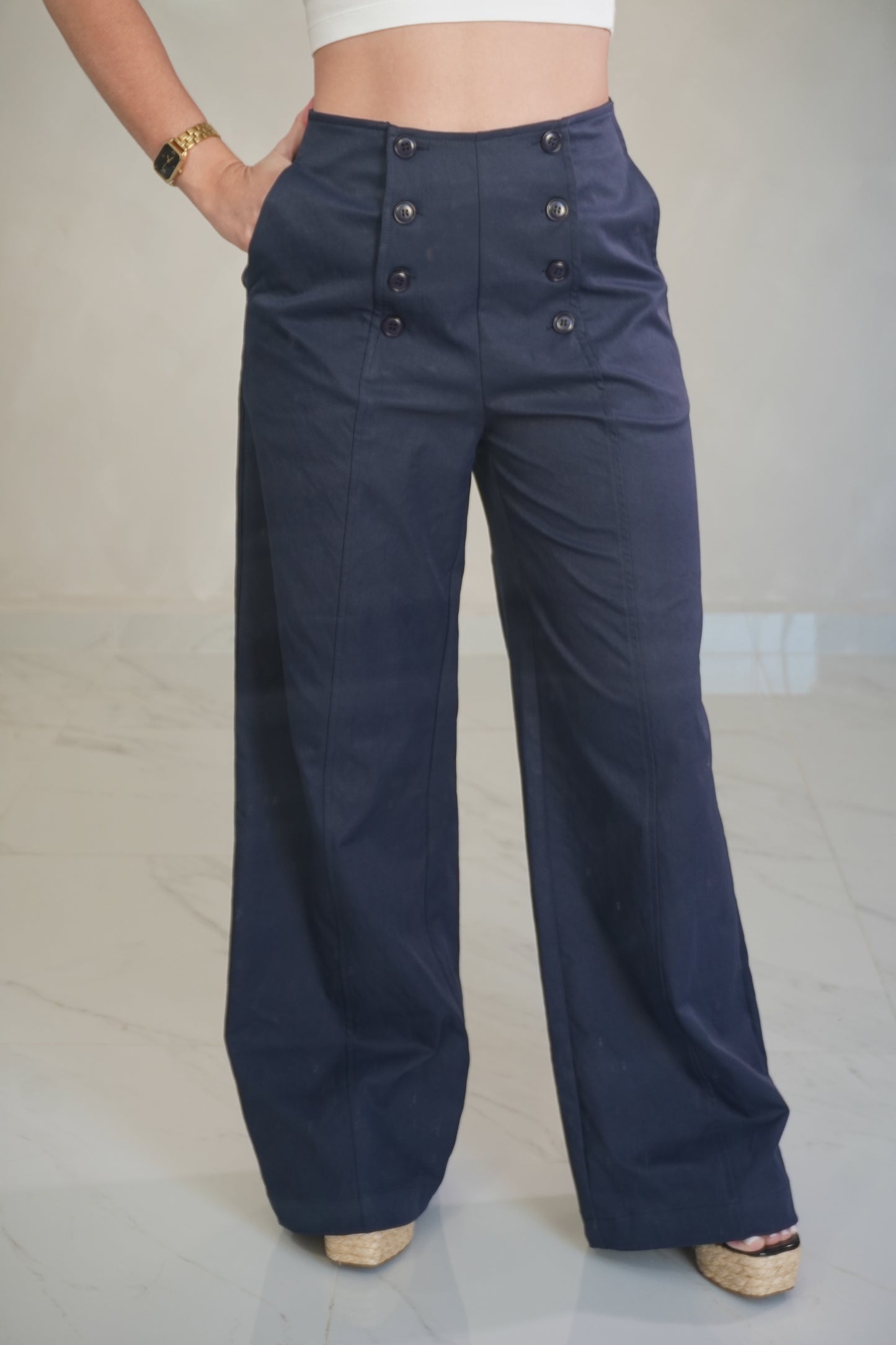 BUTTON FRONT WIDE LEG PANTS