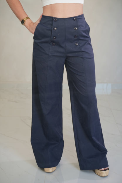 BUTTON FRONT WIDE LEG PANTS