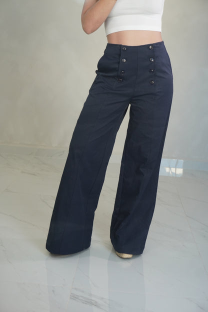 BUTTON FRONT WIDE LEG PANTS