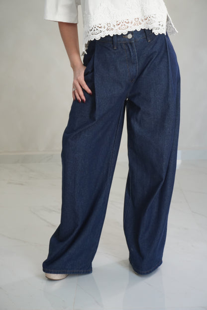 MID-RISE PLEAT DENIM PANTS