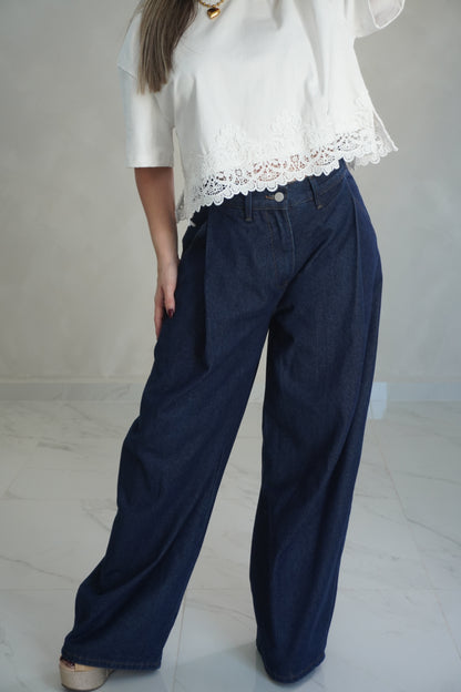 MID-RISE PLEAT DENIM PANTS