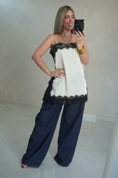 SATIN LACE TOP