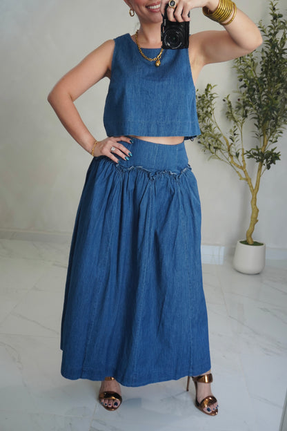 SCALLOP DENIM SKIRT SET