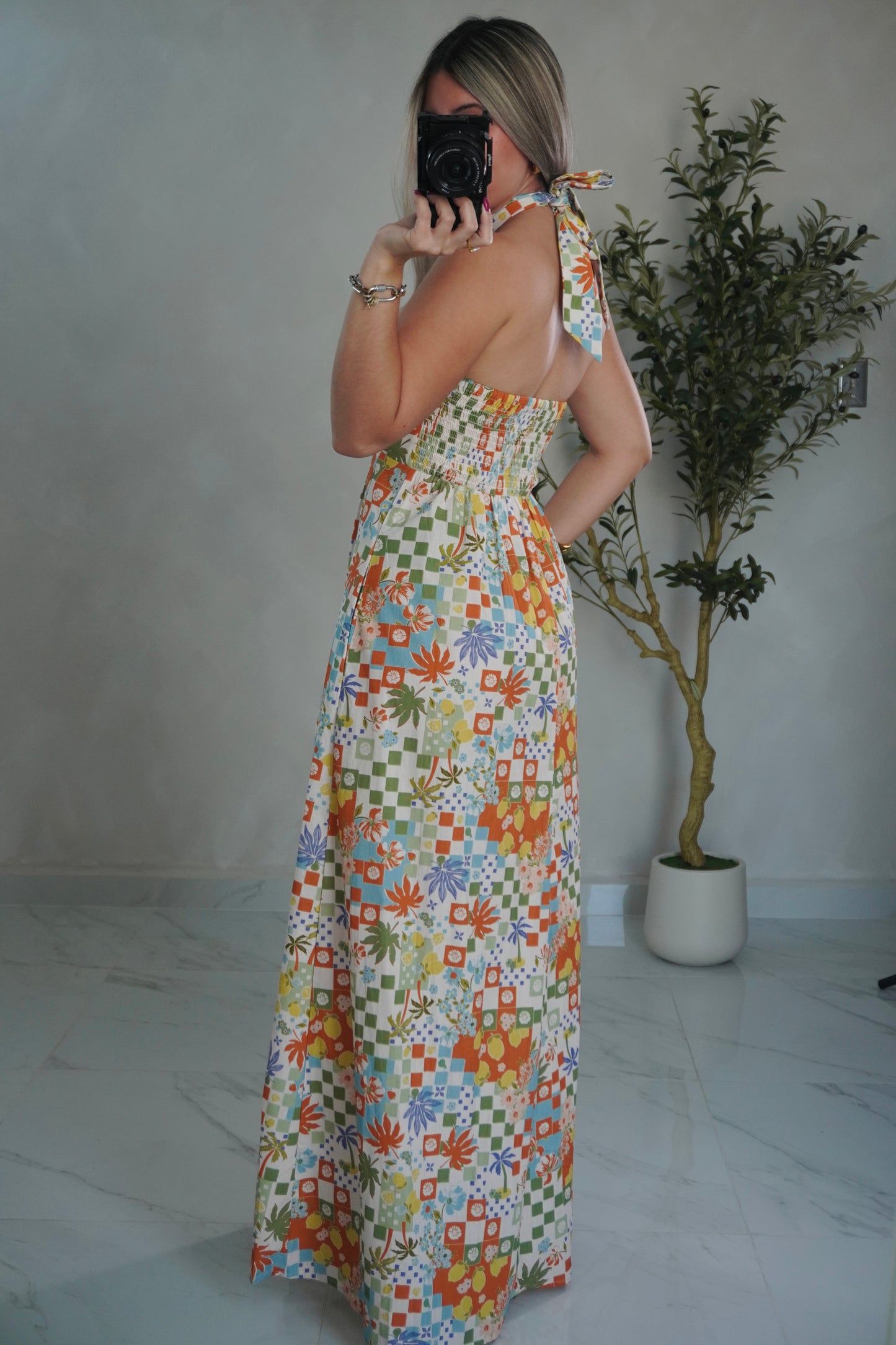PRINTED HALTER MAXI DRESS