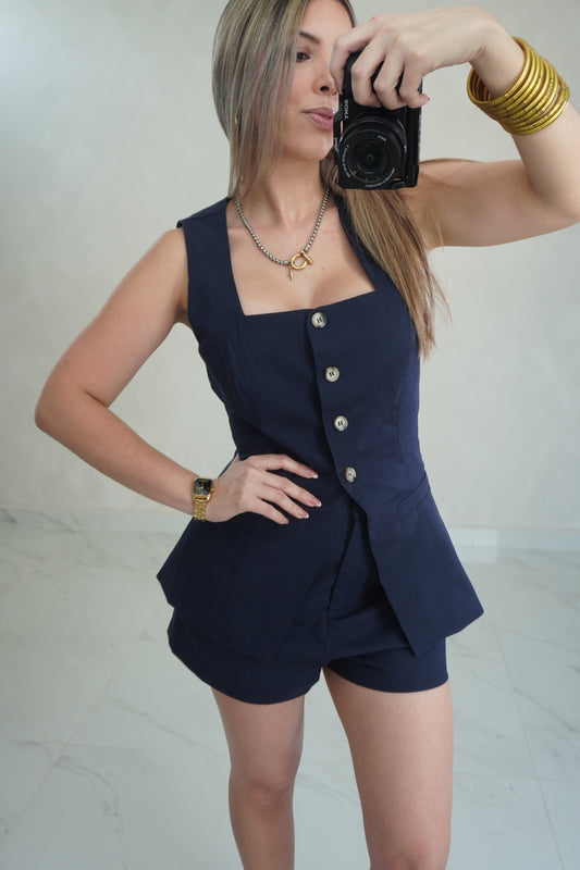 LINEN VEST SHORT SET