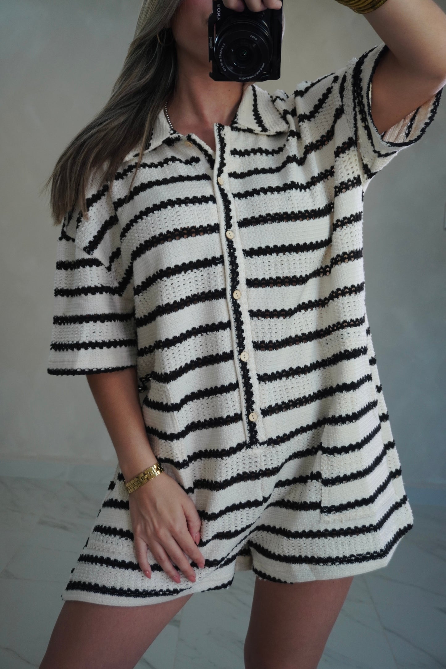 STRIPES ROMPER - BLACK