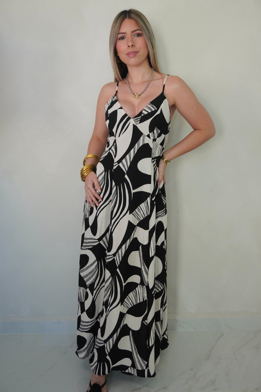 BLACK PRINTED MAXI DRESS