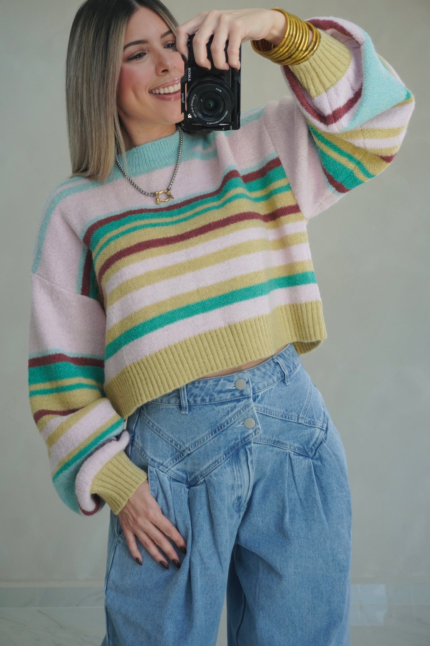 MINT STRIPES SWEATER TOP