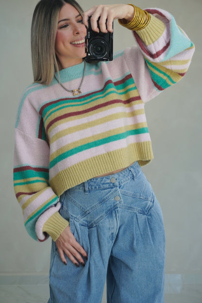 MINT STRIPES SWEATER TOP
