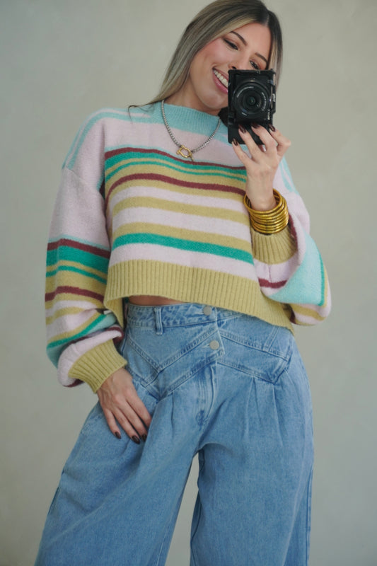 MINT STRIPES SWEATER TOP