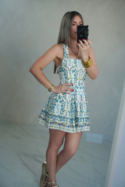 FLORAL HALTER ROMPER - BLUE