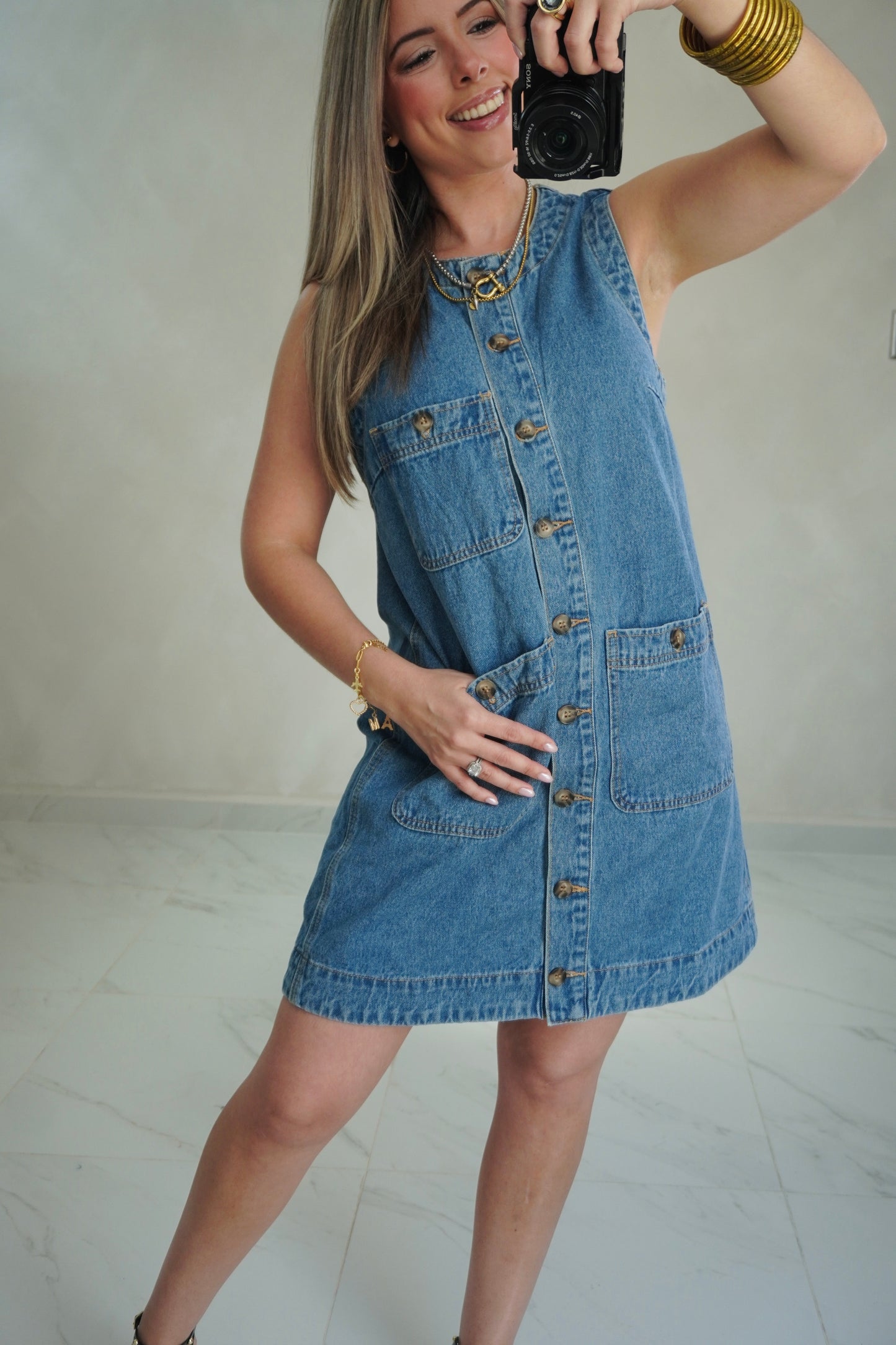 BUTTON FRONT DENIM DRESS