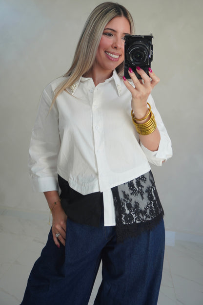 LACE BUTTON DOWN SHIRT