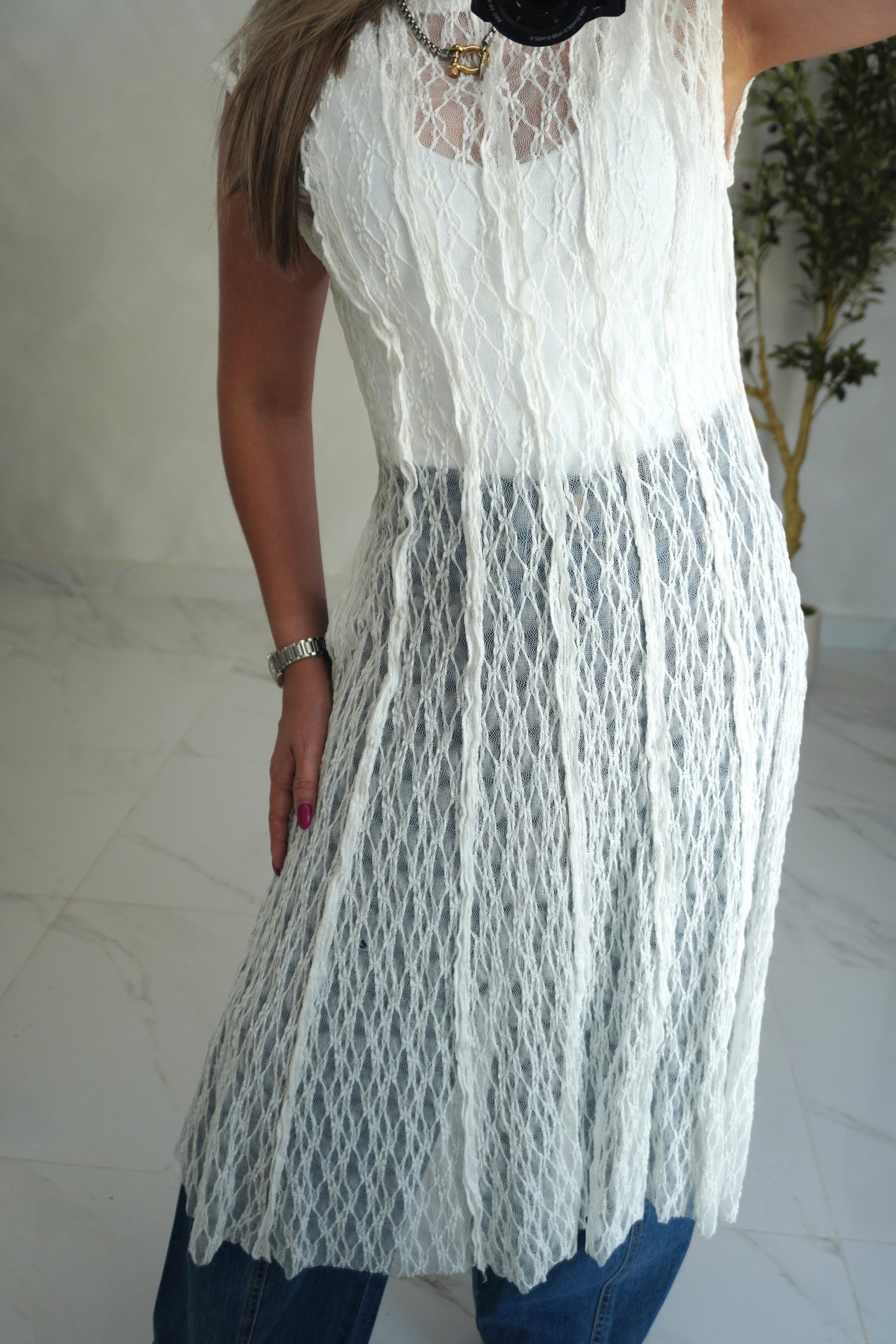 SHEER LACE OVERLAY DRESS