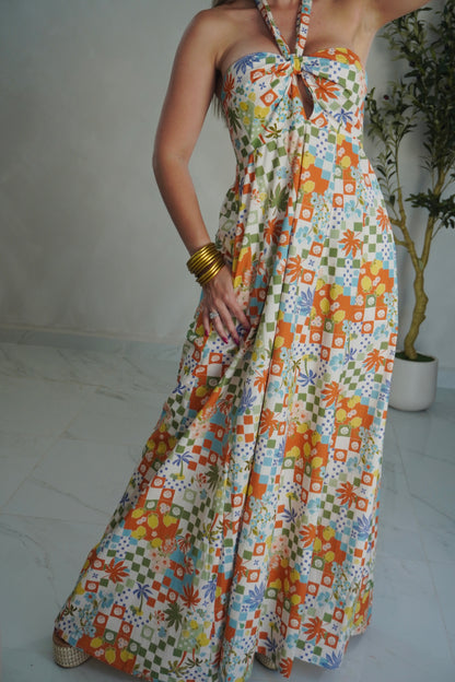 PRINTED HALTER MAXI DRESS