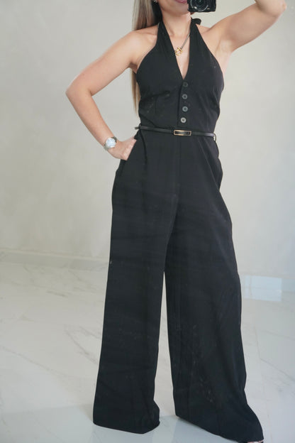 HALTER BELTED JUMPSUIT