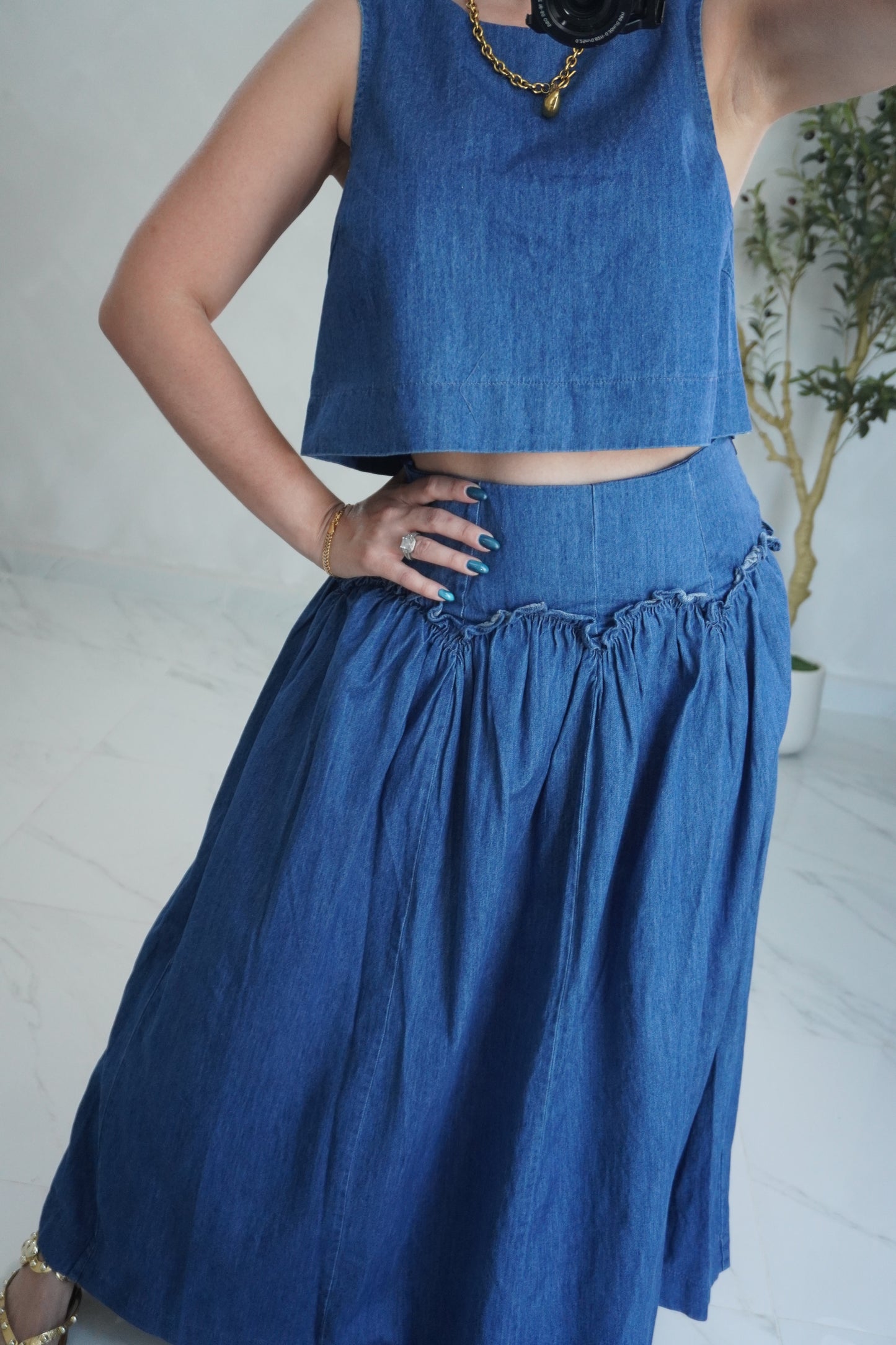 SCALLOP DENIM SKIRT SET